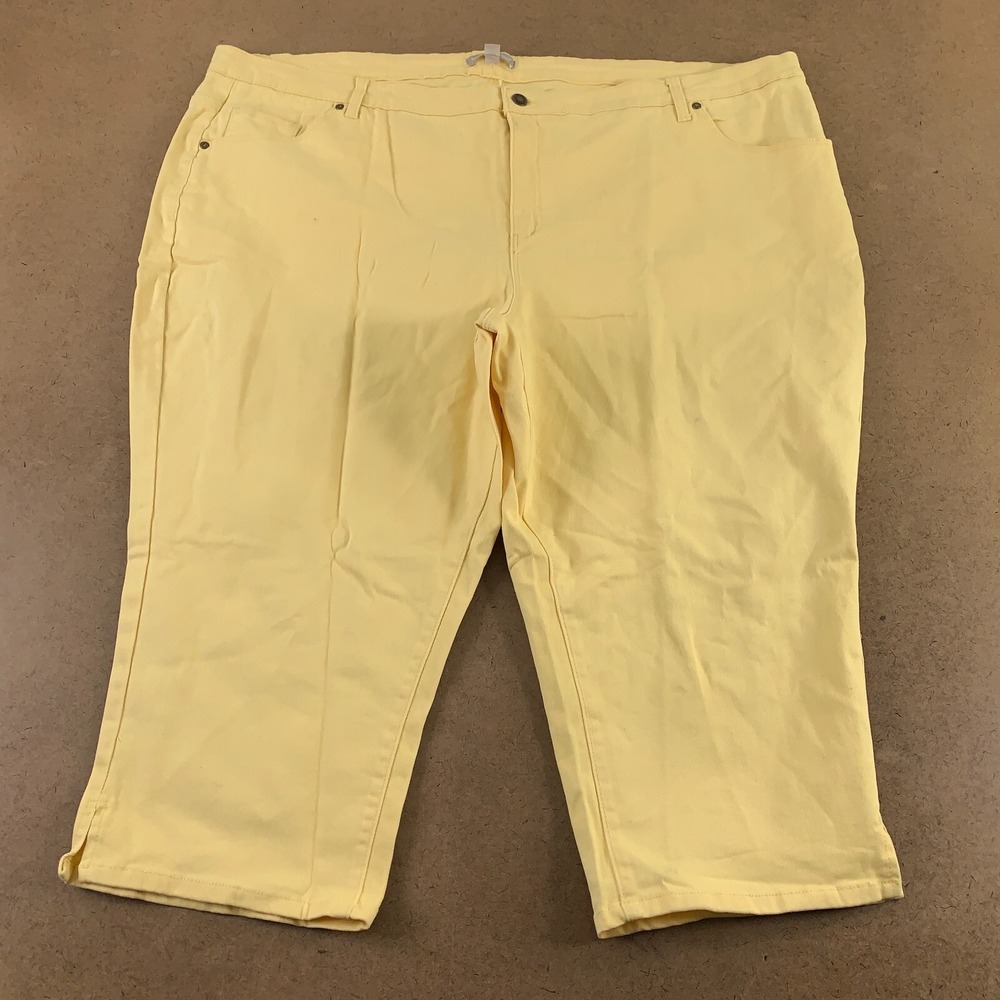 Woman Within Plus Size 32W Yellow Stretch Denim High Rise Capri Length Jeans New
